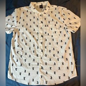 Disney Men’s Shirt Button Up Mickey Silhouette White Black Short Sleeves Size XL